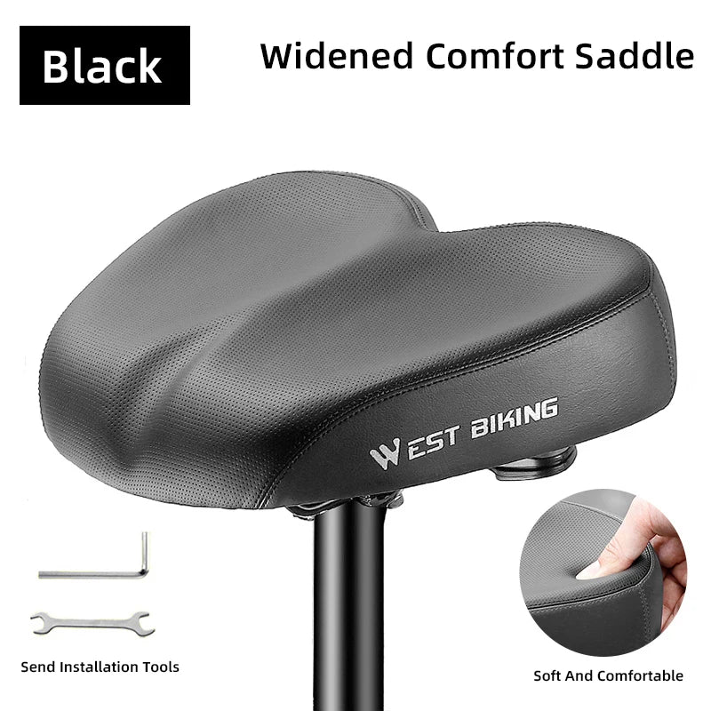 WEST BIKING Comfortable Bike Saddle High Elastic Sponge Double Shock Absorption Bike Cushion Widen Waterproof MTB Road Bike Seat