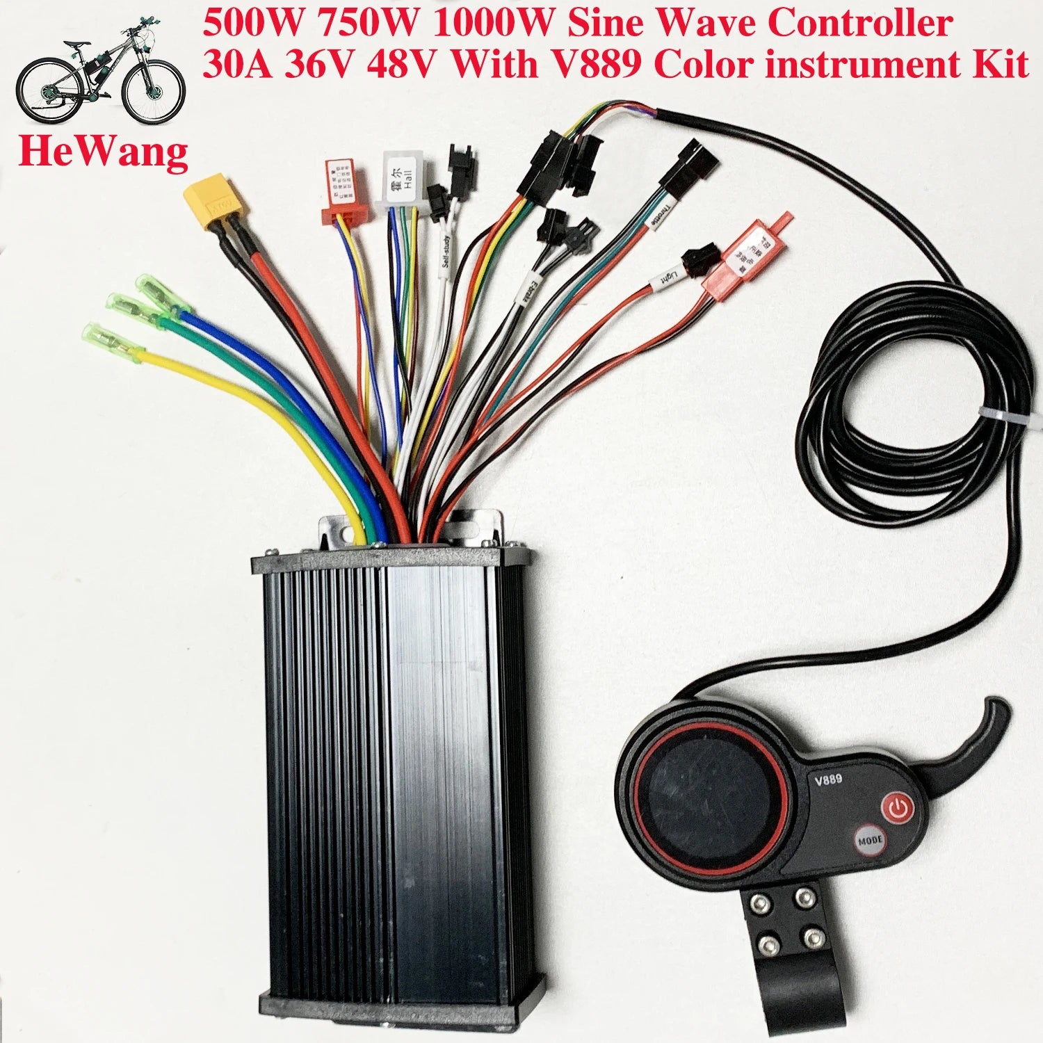 500W 750W 1000W Sine Wave Controller 30A 36V 48V Brushless Motor Controller with V889 Color instrument Kit for M4 Scooter ebike