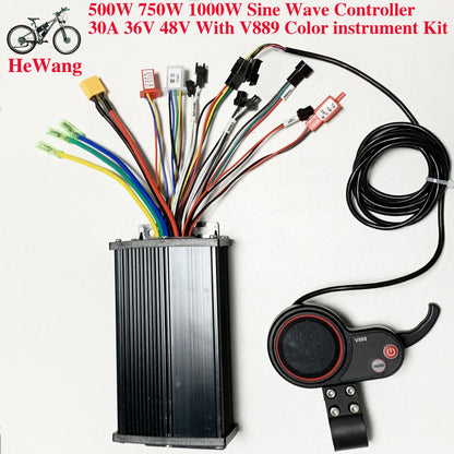 500W 750W 1000W Sine Wave Controller 30A 36V 48V Brushless Motor Controller with V889 Color instrument Kit for M4 Scooter ebike