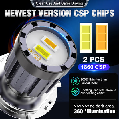 30000LM Motorcycle Headlight LED BA20D H6 H4 Bulbs Double Lens White Yellow Hi Lo Lamp CSP Spotlight For Moto Scooter ATV White