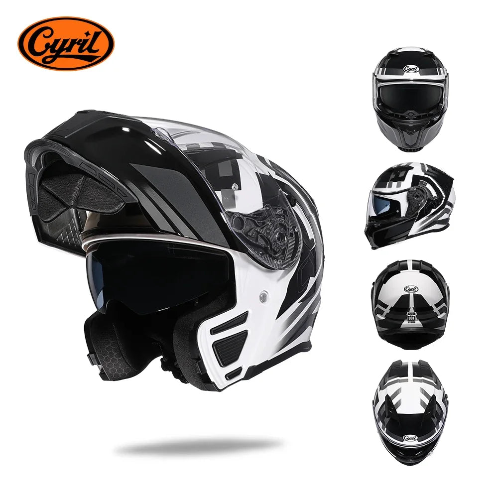 Motorcycle Helmet Dual Visor Modular Flip up Full Face Helmet for Adult Men and Women DOT Approved