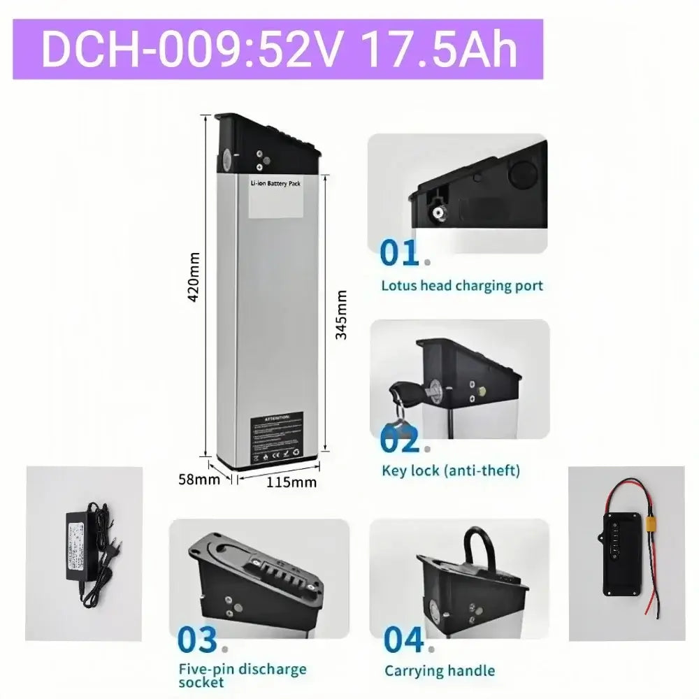 48V 16Ah Replacement Battery for Engwe EP-2 Pro & Engine Pro (DCH-009) – Upgraded MATE X Compatible Battery with Charger features.
