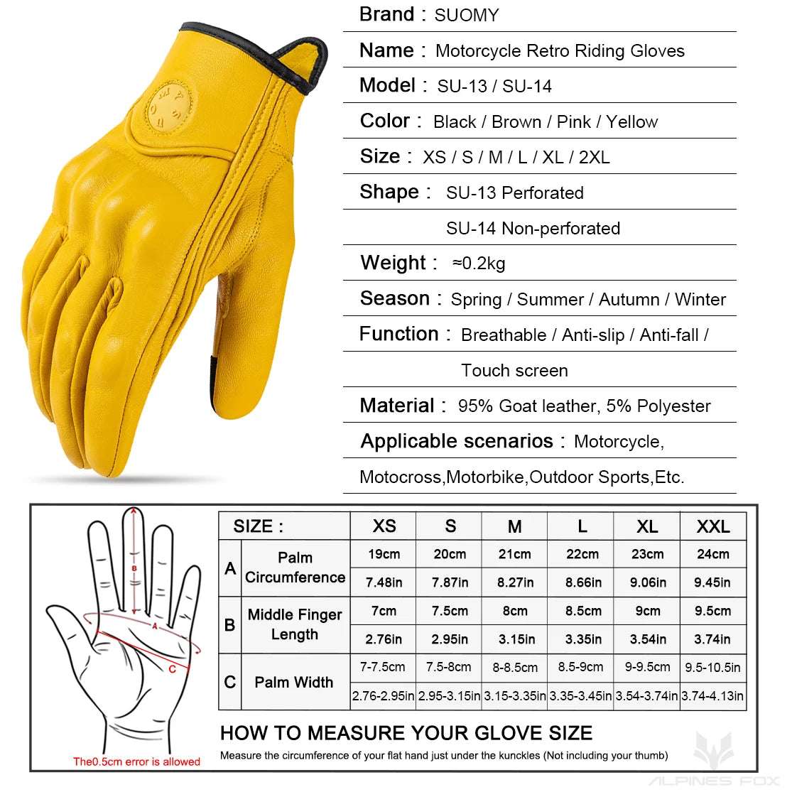 SUOMY Yellow New Motorcycle Racing Gloves Summer Perforated Leather Motocross Glove Men Women Motorcyclist Protected Gloves