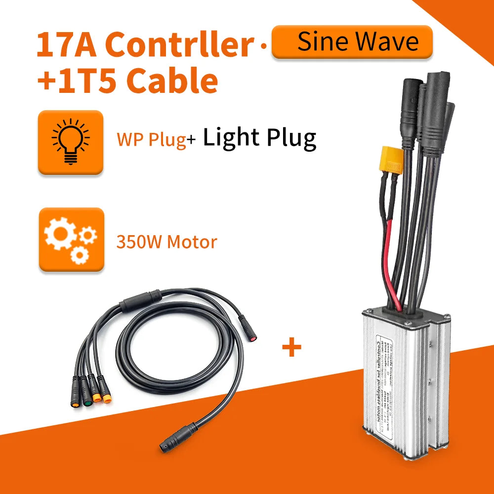 Electric Bike KT Controller 36V 48V Waterproof Brushless 250W 350W 500W 1000W Ebike Accessories with Light Function 17A Sinewave1t5