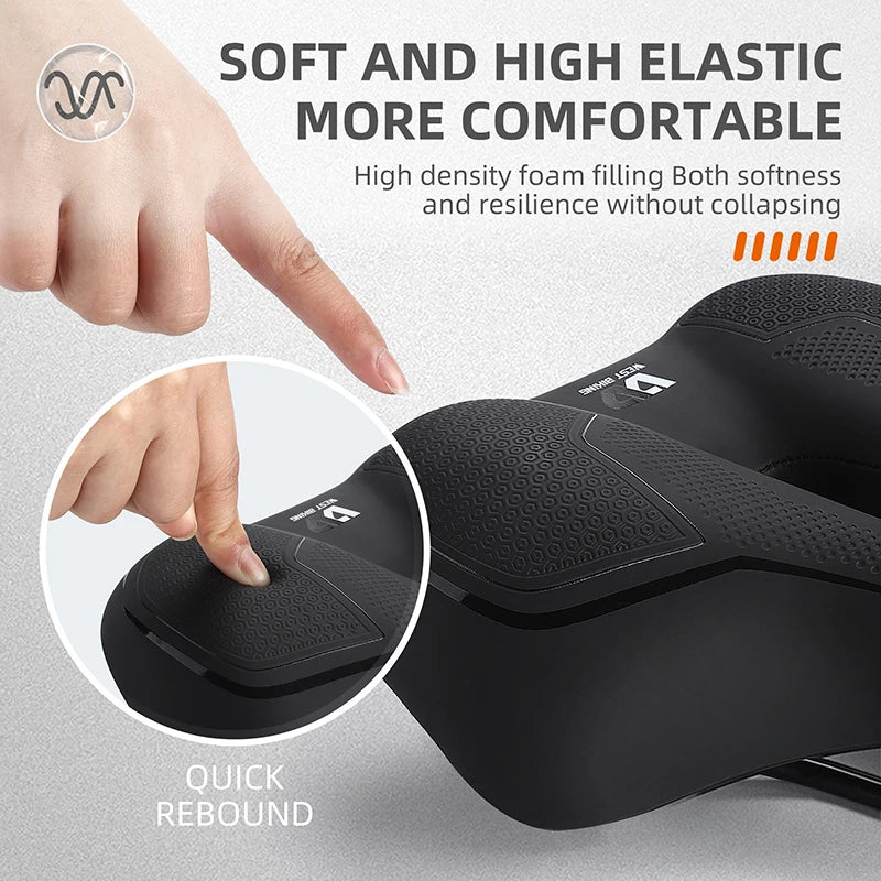 WEST BIKING Thicken Bicycle Saddle Comfortable Shockproof Cycling Seat Hollow Non-slip Soft Cushion Travel MTB Road Bike Saddle