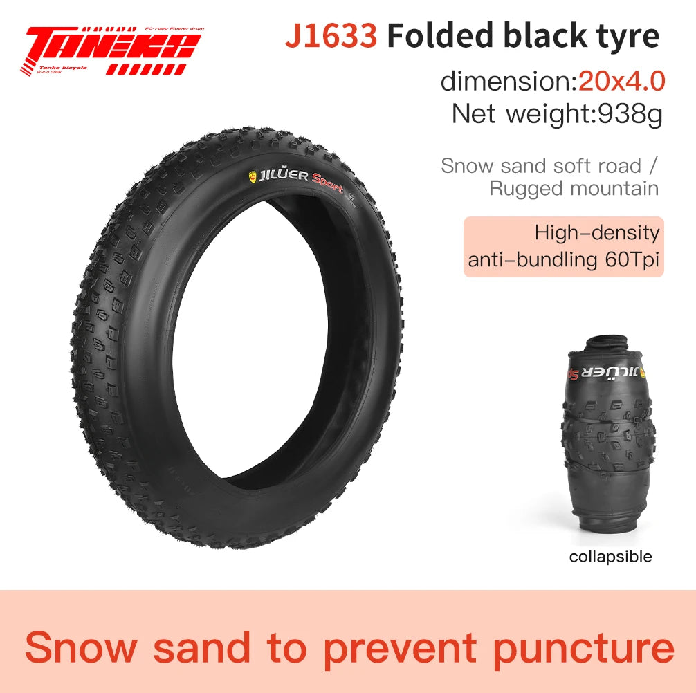 TANKE AntiPuncture Fat Tire Snow Beach Bike Tire 20x40 26x40 J1633 20x4.0 black