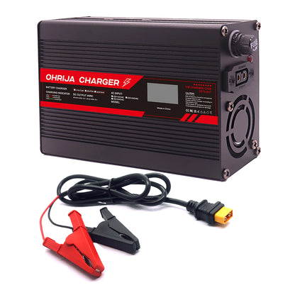 OHRIJA 67.2V 4A Lithium Battery Fast Charger with OLED Display & Interchangeable Connector Fast stabilization with cooling fan