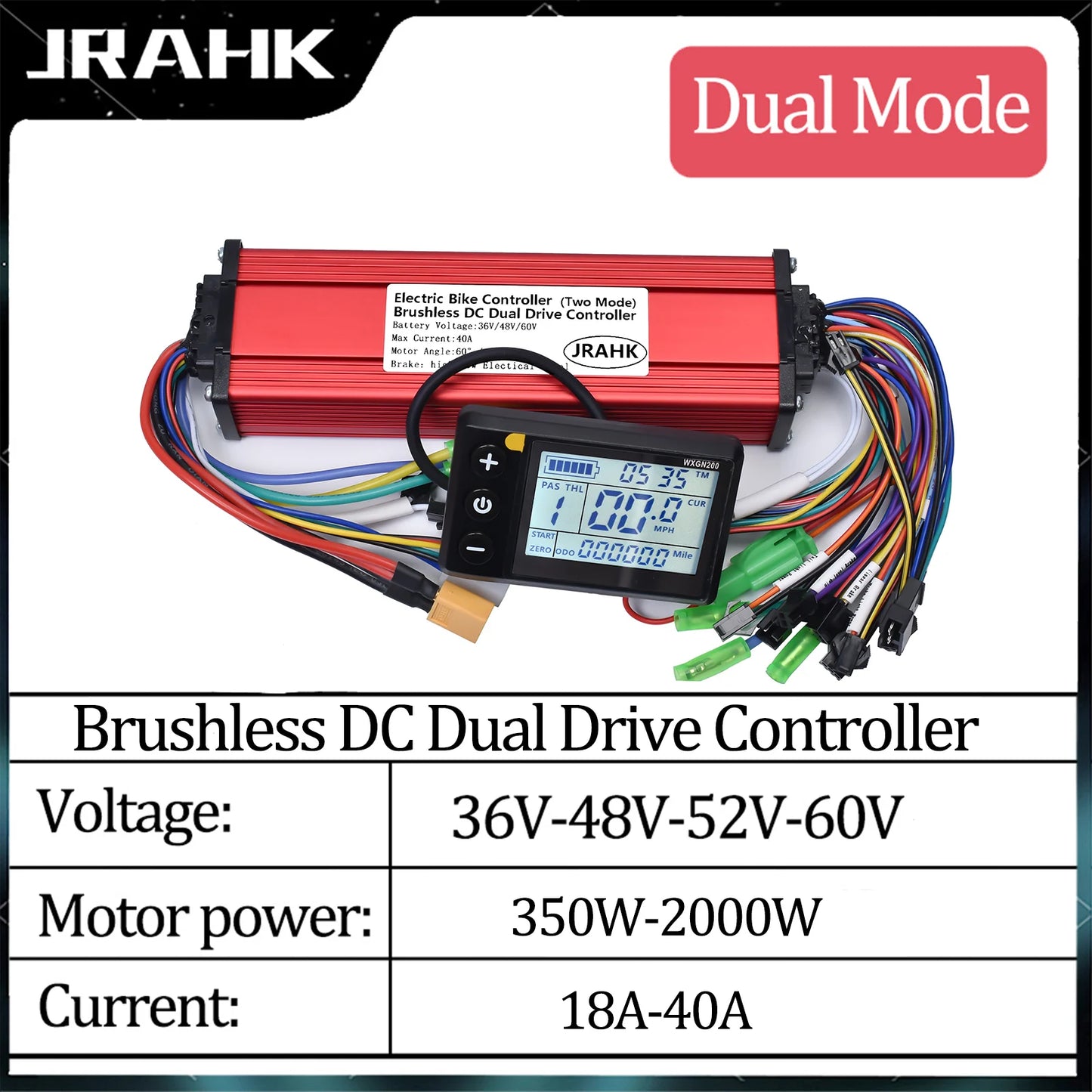 JRAHK 350W-2000W BLDC Controller Dual Drive Square Wave Electric Bicycle Controller 36V-60V Dual Mode Electric Scooter Accessori