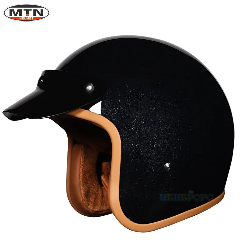 Newly Launched Vintage Motorcycle Helmet DOT Certified Synthetic Leather 508-Pearl Black