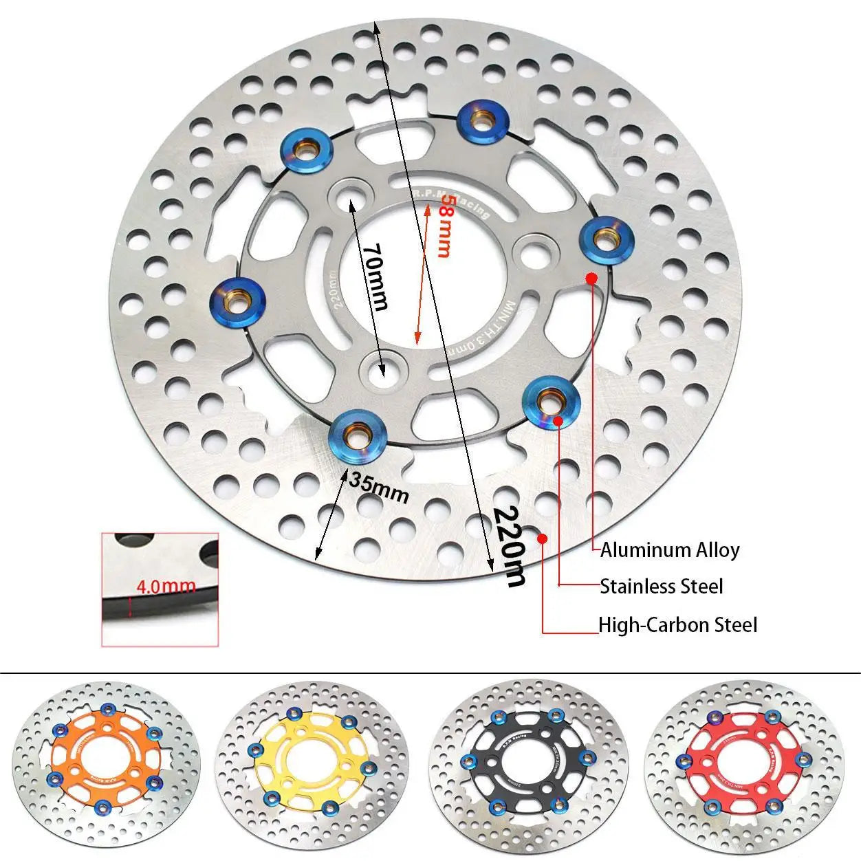 220mm RPM Motorcycle Brake Disc Floating Disk Rotor Brake Caliper Universal 3 Hole Front Rear Wheel For Yamaha Scooters Niu