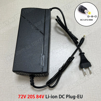 36V 48V 60V 72V Charger 2A 3A 5A Lithium Battery Pack 42 54.6 67.2 84V 10 13 16 20S DC EU Smart Intelligent Fast Charging Charge DC 72V 20S 84V-EU
