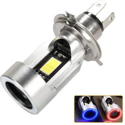 Bulb With Fans H4 BA20D Blue/Red Angel Eye LED Motorcycle Headlight Scooter Motorbike Headlamp Light Bulb DRL Accessories