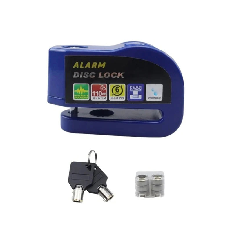 Motorcycle Bicycle Lock Alarm Safety Protection Padlock Disc Aluminum Alloy Anti-Theft Reminder Rope Lock Bag Motorcycle Accesso blue