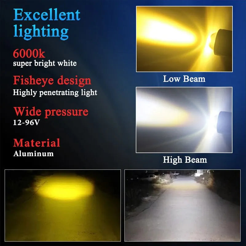 1Pcs H4 LED Motorcycle Headlight H6 BA20D P15D CSP Led Lens White Yellow Hi Lo Beam Spotlight Motorbike Scooter Running Lamp
