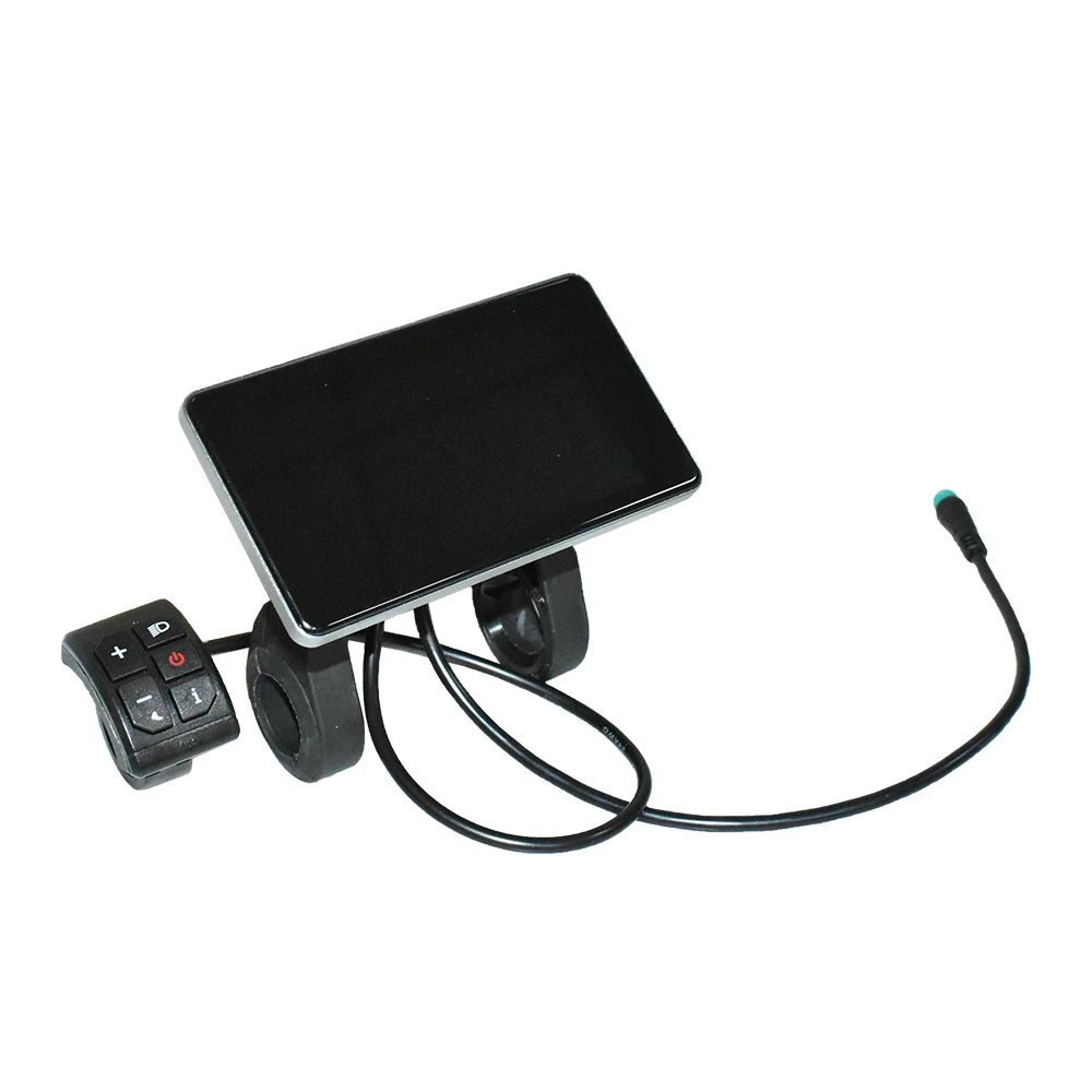 Waterproof SRM818X HD VA LCD screen mounted on e-bike handlebar close up