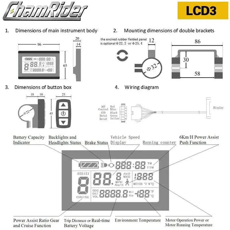 KT LCD Meter for Electric Bicycle, Intelligent Controller, Ebike LCD Panel, Julet, Waterproof, LCD3, LCD8HU, 24V, 36V, 48V