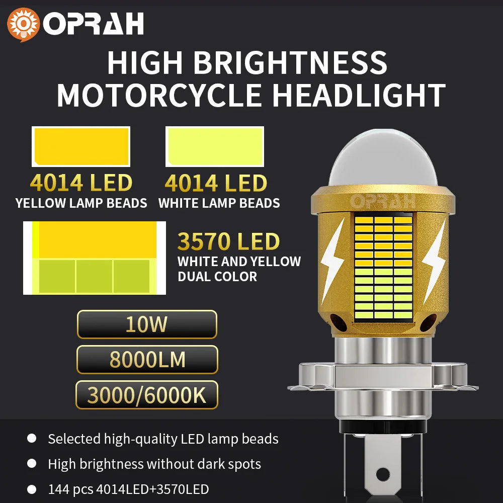 Oprah H4 LED Motorcycle Headlight Bulb H6 BA20D Led Moto Light High Low Beam White Yellow Lamp Canbus For Yamaha Kawasaki Suzuki