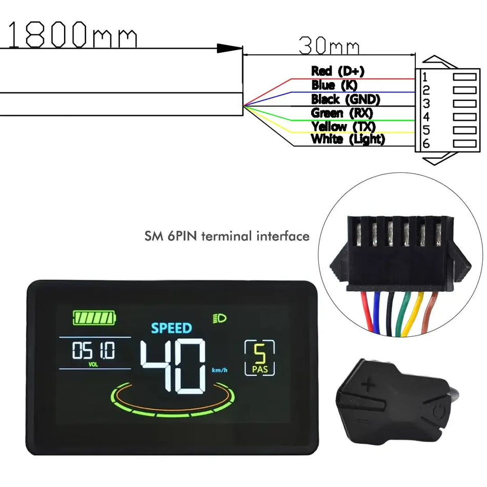 Universal H6C Colorful LCD E-Bike Display - 24V-60V Smart Speedometer with UART2 Protocol for Electric Mountain Bikes