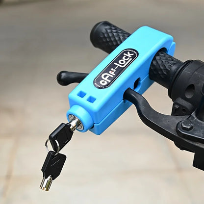 Mini Electric Vehicle Bike Anti-Theft Lock Set - Bicycle Brake Handlebar Grip Cycling Horn Throttle Lock for Scooter Motorcycle Blue