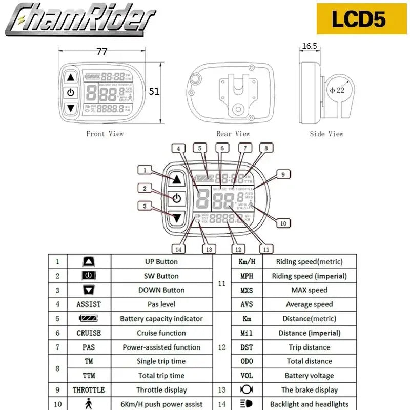 KT LCD Meter for Electric Bicycle, Intelligent Controller, Ebike LCD Panel, Julet, Waterproof, LCD3, LCD8HU, 24V, 36V, 48V