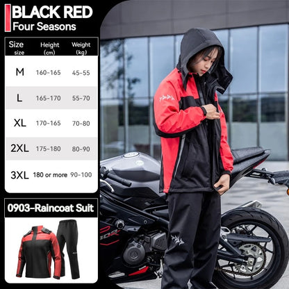 SULAITE Motorcycle Raincoat Suits Men Waterproof Rain Gear Rain Jacket Reflective Work Rain Coats Lightweight Hiking Rainsuit 0903-Red