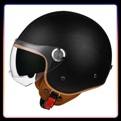 Motorcycle Helmet Handmade Leather Men Women Open Face Helmet Double Visor Jet Helmets
