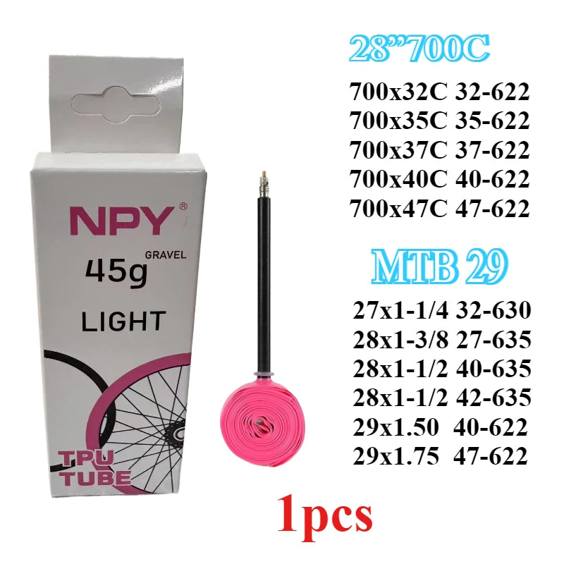 NPY TPU Bicycle Inner Tube 700C X18 23 25 28 32 35 37 40 47C Ultralight Road Gravel BikeTire Valve 45/65/85mm MTB 29 Inch Tube 1pcs 45g China