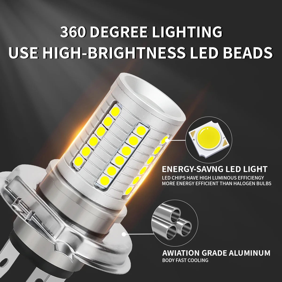 BA20D H6 P15D H4 HB2 9003 LED Bulb Motorcycle Headlight Bulbs Spotlights Hi Lo Foglight 12V White Super Bright Autobike Fog Lamp