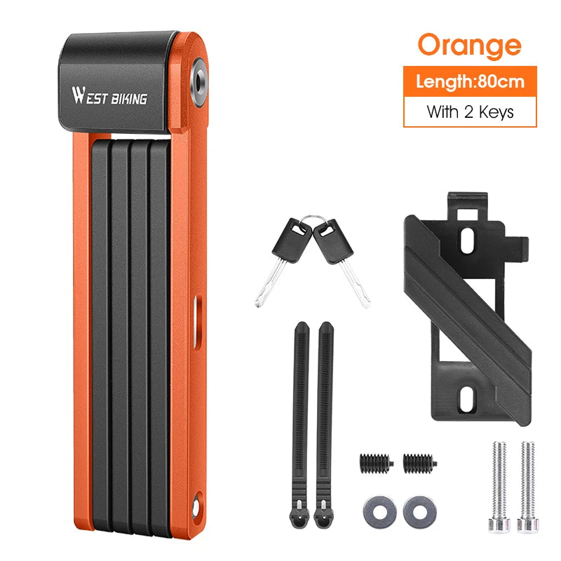 WEST BIKING Foldable Bike Lock 3 Key Strong Security Anti-theft Bicycle Lock Heavy Duty Chain Cable Padlock Motorcycle Lock