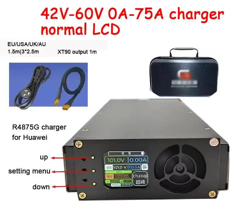Smart Bluetooth Lithium Battery Charger | Adjustable Current & Voltage | 48V-168V Universal Fast Charger (20A-60A) for Huawei Systems.