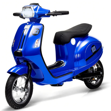dual 10ah battery compartment on kids motorcycle Blue