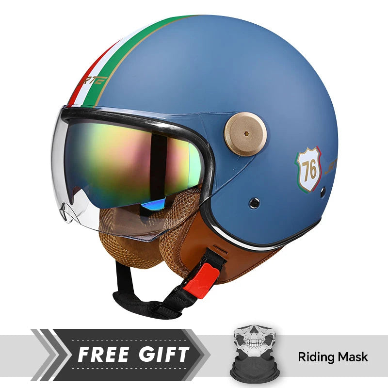 Double Lens Motorcycle Helmets Retro DOT 3/4 Open Half Face Helmet Dual Visor