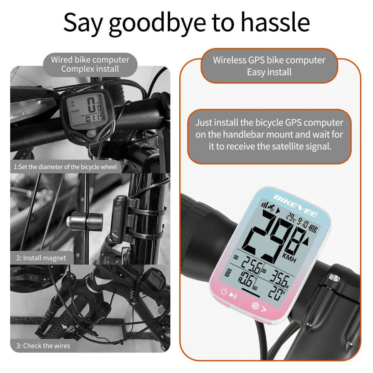 Waterproof BIKEVEE wireless bike computer mounted on mountain bike handlebar