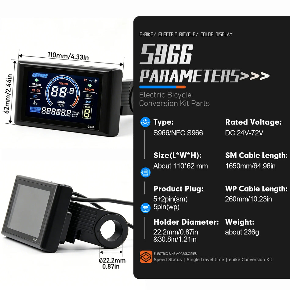 S966 E-Bike LCD Screen with NFC card unlock feature for electric bike