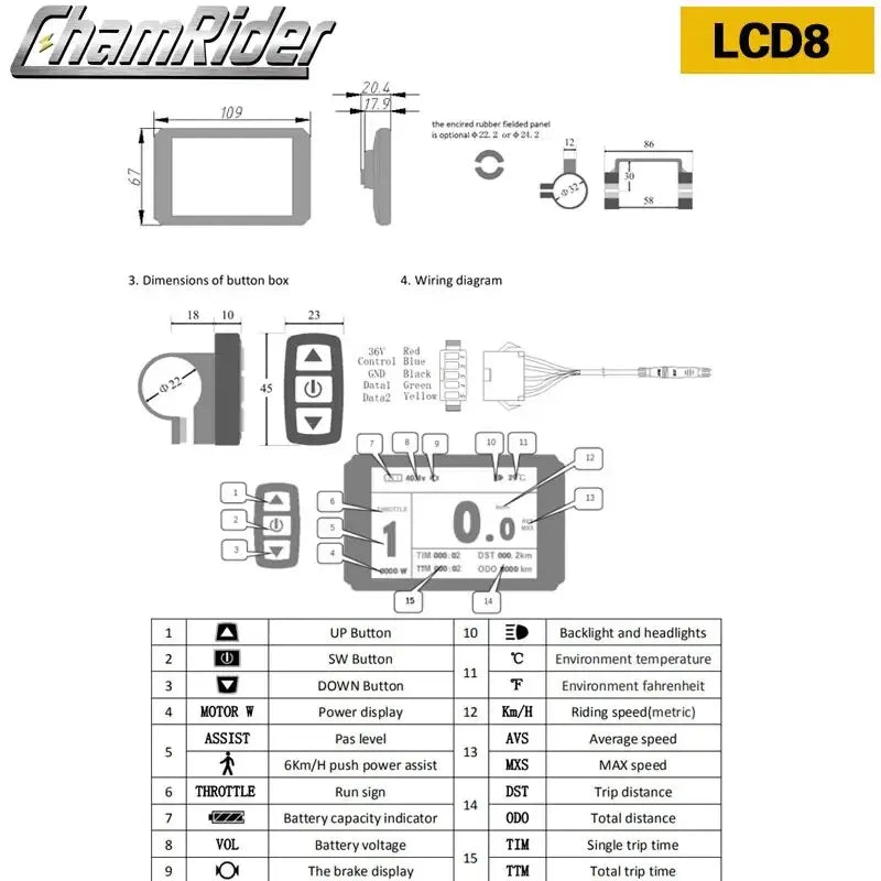KT LCD Meter for Electric Bicycle, Intelligent Controller, Ebike LCD Panel, Julet, Waterproof, LCD3, LCD8HU, 24V, 36V, 48V