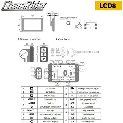 KT LCD Meter for Electric Bicycle, Intelligent Controller, Ebike LCD Panel, Julet, Waterproof, LCD3, LCD8HU, 24V, 36V, 48V
