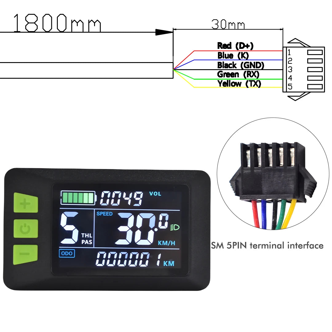 UART 2 P3C Electric Bike LCD Display Meter E Scooter LCD Panel With USB UART For Mountain Electric Bike Parts (5PIN) sm 5pin CHINA