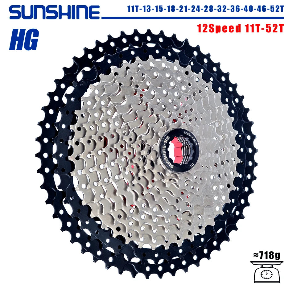 SUNSHINE Bicycle Cassette 8/9/10/11/12Speed Freewheel 32/36T/40T/42T/46T/50T/52T Sprocket HG Structure Flywheel For SHIMANO/SRAM 12 Speed 11T-52T China