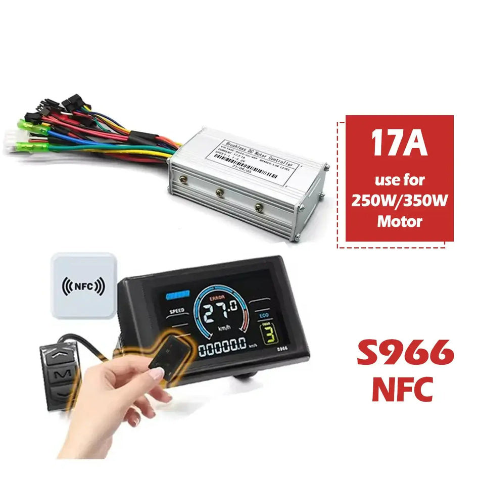 36V/48V Sine Wave E-Bike Controller with S966 NFC Display (17A/26A/30A)