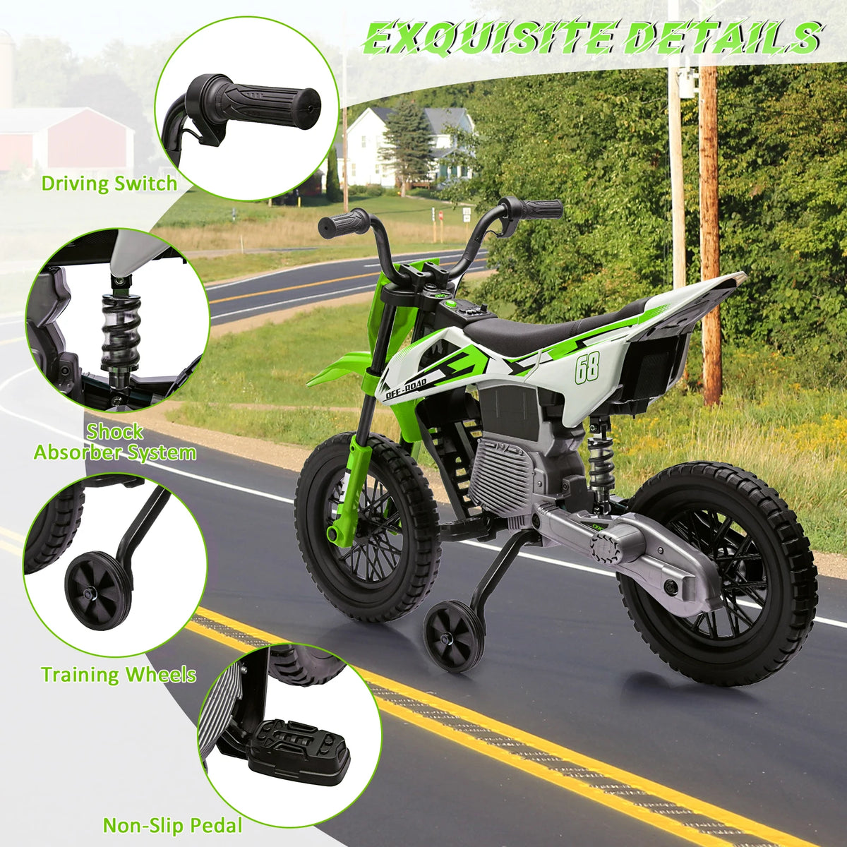 sturdy footpegs and non slip deck on toddler electric motorcycle