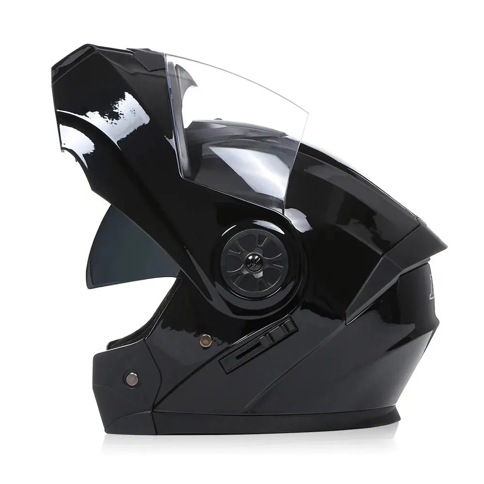 Dual Lens Flip Up Helmets Motocross Racing Modular Fashion Full Face Motorcycle Helmet glossy black China