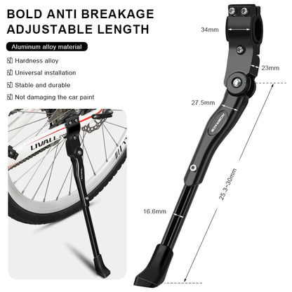 RIDERACE Bicycle Kickstand Adjustable Aluminum Alloy MTB Mountain Bike Stay Side Rear Parking Rack Road Cycling Kick Stand