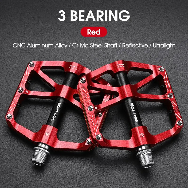 WEST BIKING CNC 3 Bearing Bicycle Pedals Ultralight BMX MTB Road Bike Pedals Non-slip Aluminum Alloy Reflective Cycling Parts