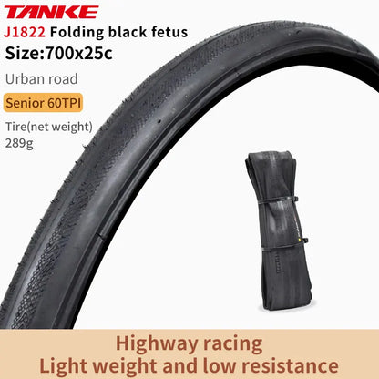 TANKE MTB Bicycle JILUER Foldable Gravel Tire Black/Yellow 60TPI Road BICYCLE Tire 26×2.25/27.5×2.1/2.2/29×2.2/700×25C/20×1.35 J1822 700x25C Black Foldable China