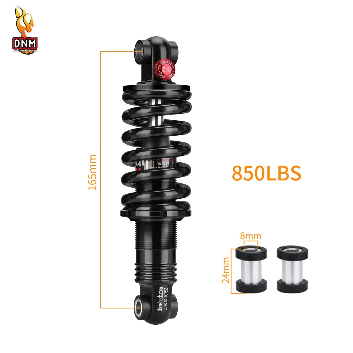 DNM DV22AR Spring Bike Shock Absorber Hydraulic with Damping Adjust 125/150/190/200MM For Mountain Bicycle Rear shock 165mmx24x24-850LBS