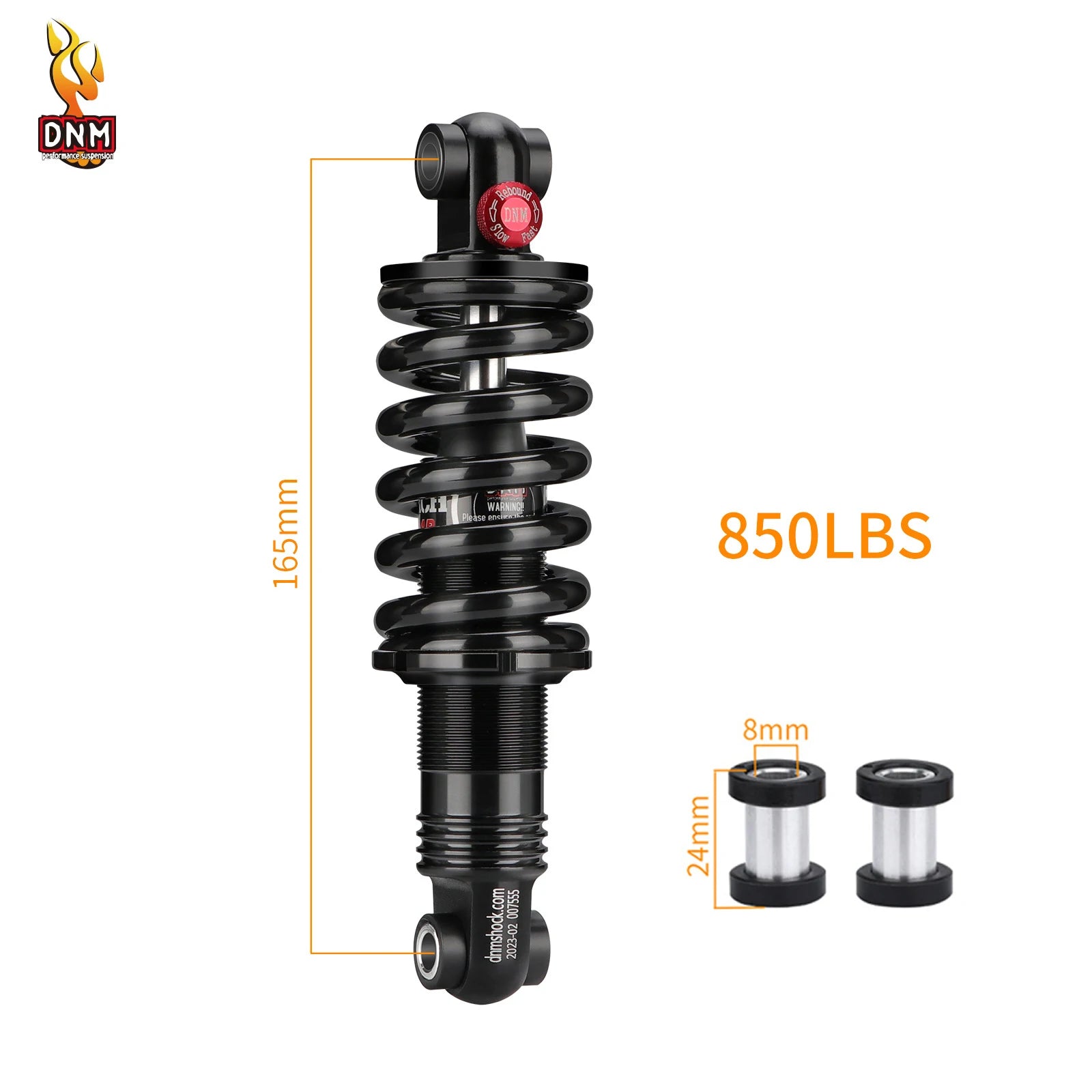 DNM DV22AR Spring Bike Shock Absorber Hydraulic with Damping Adjust 125/150/190/200MM For Mountain Bicycle Rear shock 165mmx24x24-850LBS