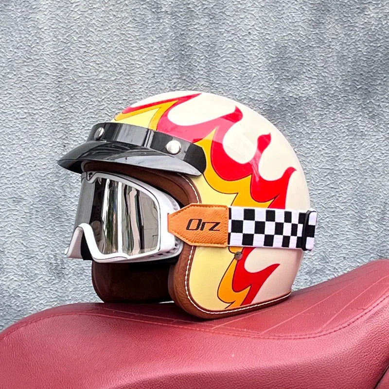 Motorcycle Half Open Face Four Seasons Universal Semi-open Motocross Helmet White Fire WSW