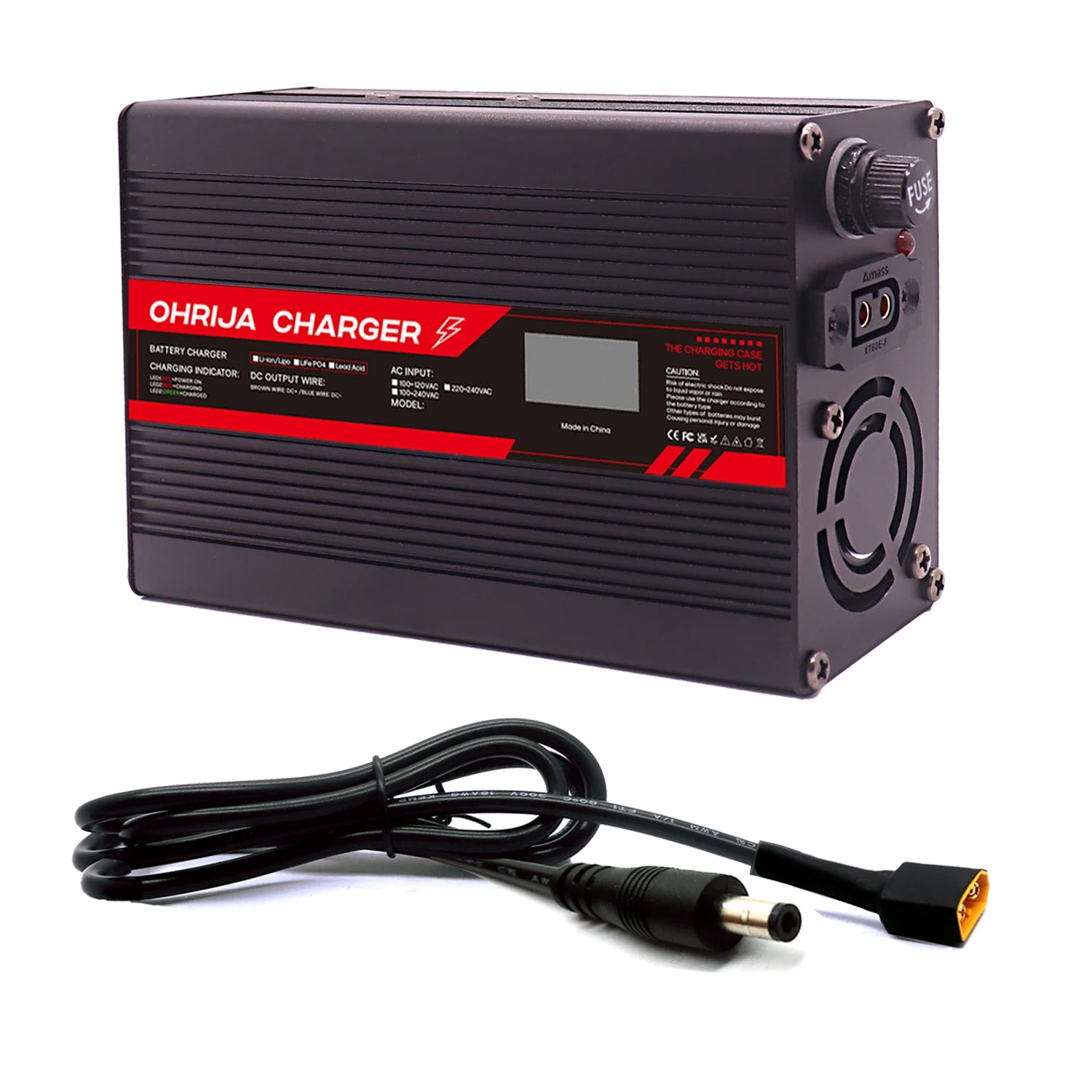 OHRIJA 67.2V 4A Lithium Battery Fast Charger with OLED Display & Interchangeable Connector Fast stabilization with cooling fan
