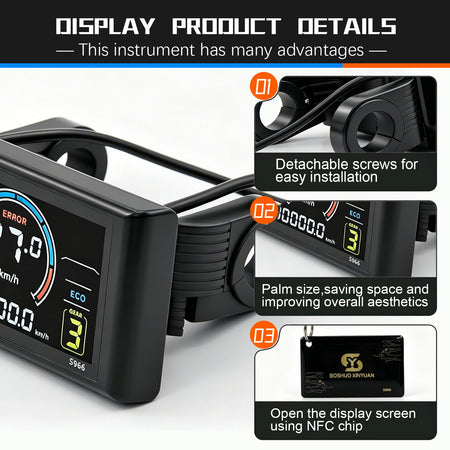 S966 NFC Ebike LCD Display mounted on 22.2mm electric bike handlebar