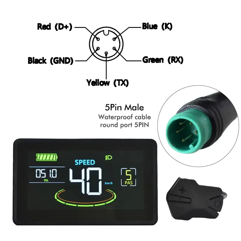 Universal H6C Colorful LCD E-Bike Display - 24V-60V Smart Speedometer with UART2 Protocol for Electric Mountain Bikes
